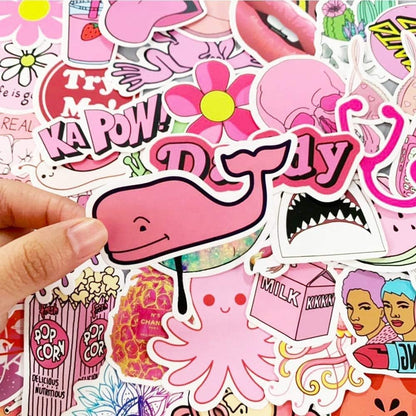 50-999 Random Stickers, Tv Show the Office, Friends, Joker, Money Heist, VSCO Girls, Basket Ball Sneakers Jordan Kobe, TIK Tok, Animals Christmas (Cute Pink 100PCS)