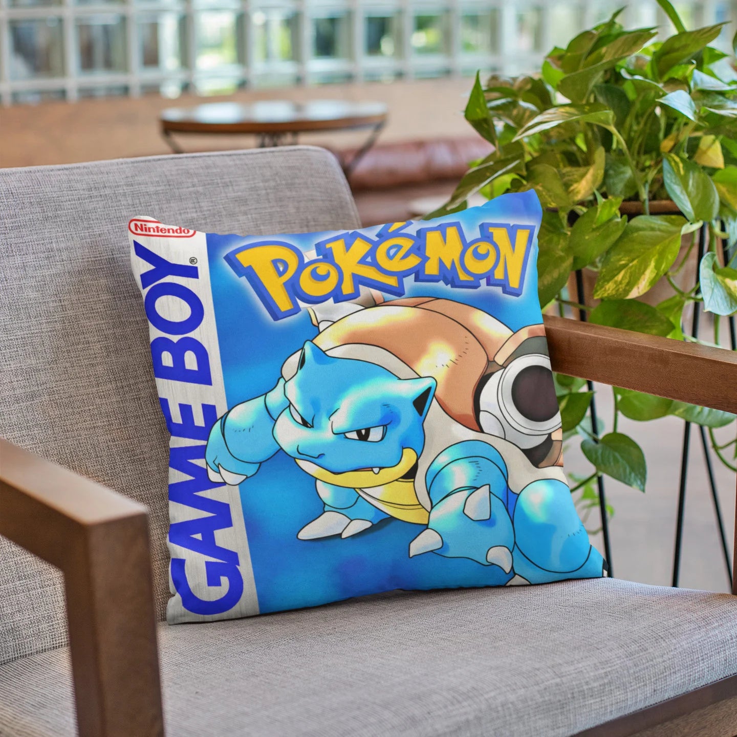 Retro Monster Training Adventure - Game Pillow Blue