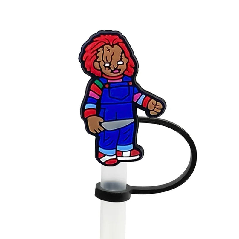 1PCS PVC New Straw Tips Horror Movie Silicone Straw Toppers Airtight Drinking Dust Cap Splash Proof Drinking Straw Cap Halloween