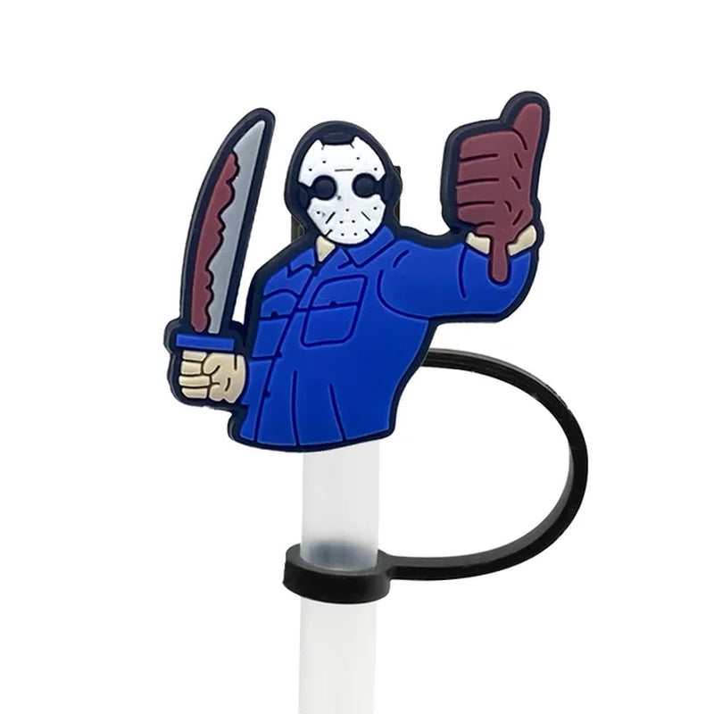 1PCS PVC New Straw Tips Horror Movie Silicone Straw Toppers Airtight Drinking Dust Cap Splash Proof Drinking Straw Cap Halloween