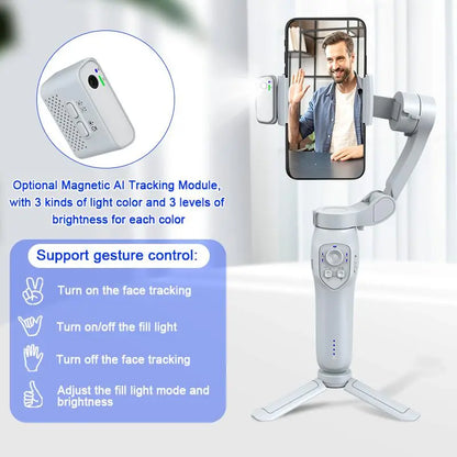 AI Tracking Phone Gimbal Stabilizer, 3-Axis Smartphone Foldable Gimbal for Iphone, Gimbal with Focus Wheel Vlog Stabilizer for Iphone 15 14 Pro Max & Android, Cellphone Accessories