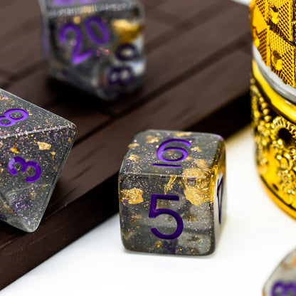 Polyhedral DND Dice Sets Shimmer Gold Foil Dice for Dungeons and Dragons Pathfinder RPG MTG Table Gaming Dice - Gray