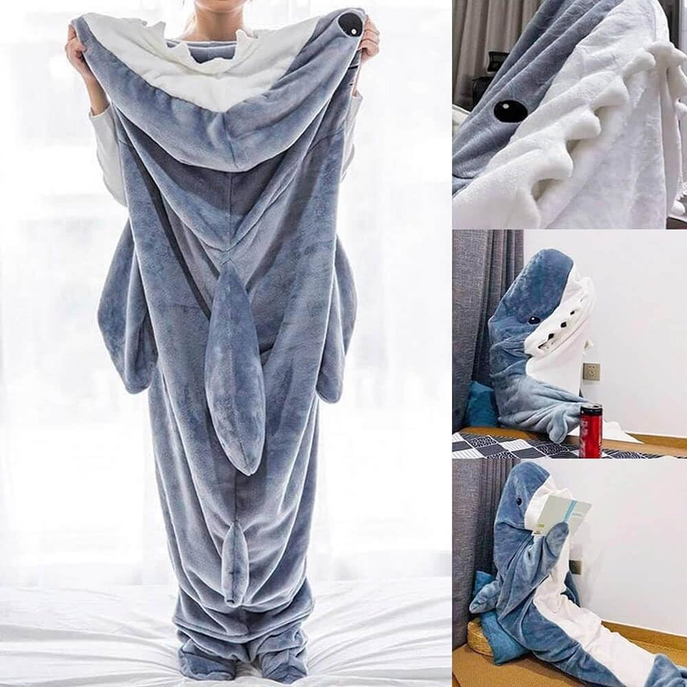 Cozy Shark Blanket Hoodie Onesie for Adults and Kids