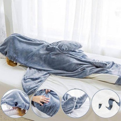 Cozy Shark Blanket Hoodie Onesie for Adults and Kids