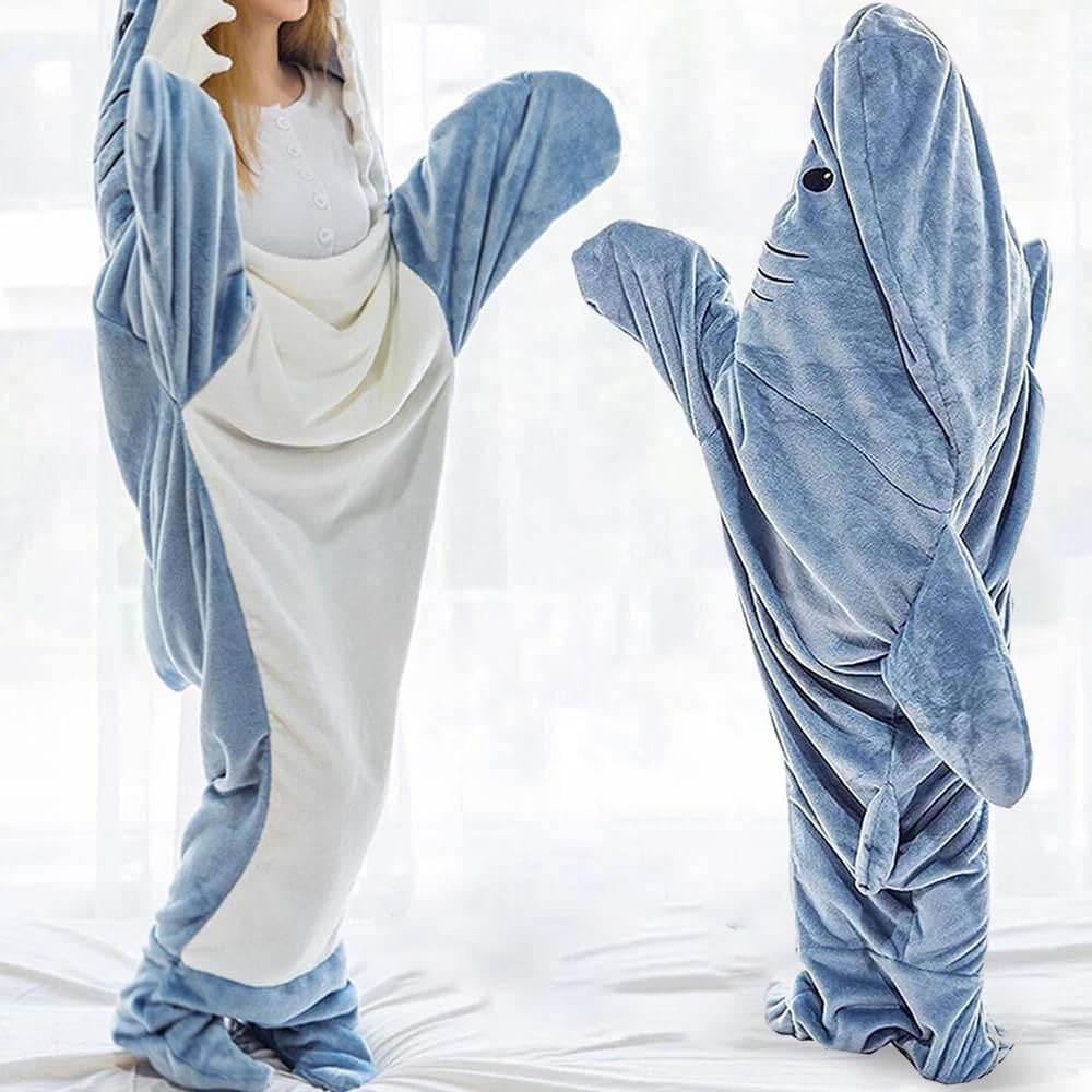 Cozy Shark Blanket Hoodie Onesie for Adults and Kids