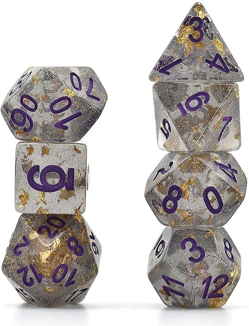 Polyhedral DND Dice Sets Shimmer Gold Foil Dice for Dungeons and Dragons Pathfinder RPG MTG Table Gaming Dice - Gray