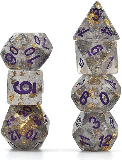 Polyhedral DND Dice Sets Shimmer Gold Foil Dice for Dungeons and Dragons Pathfinder RPG MTG Table Gaming Dice - Gray