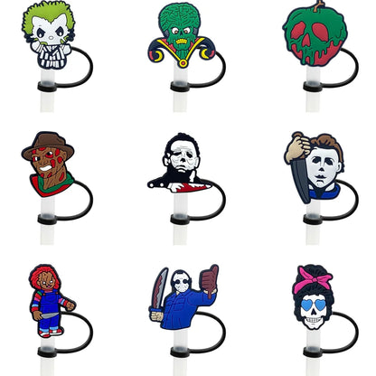 1PCS PVC New Straw Tips Horror Movie Silicone Straw Toppers Airtight Drinking Dust Cap Splash Proof Drinking Straw Cap Halloween
