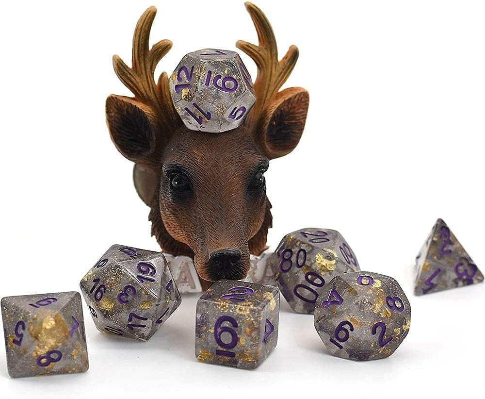 Polyhedral DND Dice Sets Shimmer Gold Foil Dice for Dungeons and Dragons Pathfinder RPG MTG Table Gaming Dice - Gray