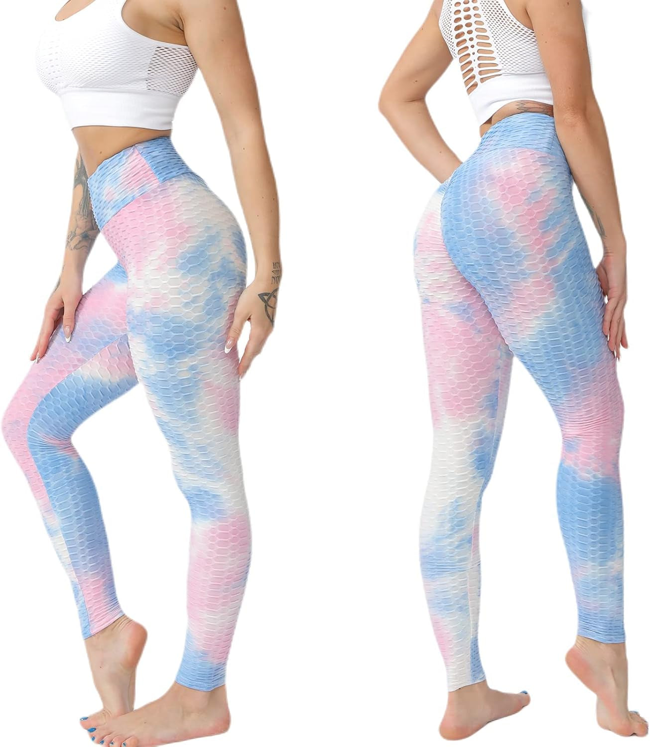 TIK Tok Tie Dye Workout Leggings for Women Tummy Control High Waist Yoga Pants Soft Seamless Tights