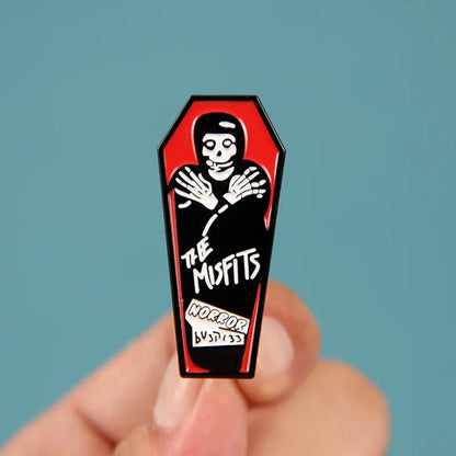 Band Misfits Brooch Lapel Pin Bat Fiend Club Badge Coffin Music Musical Horror Face Logo Scream Halloween