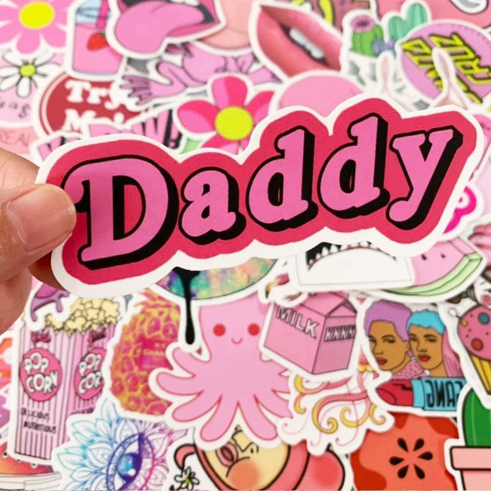 50-999 Random Stickers, Tv Show the Office, Friends, Joker, Money Heist, VSCO Girls, Basket Ball Sneakers Jordan Kobe, TIK Tok, Animals Christmas (Cute Pink 100PCS)