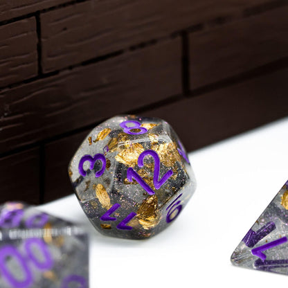 Polyhedral DND Dice Sets Shimmer Gold Foil Dice for Dungeons and Dragons Pathfinder RPG MTG Table Gaming Dice - Gray