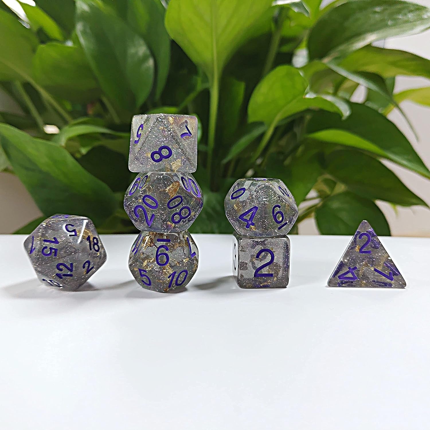 Polyhedral DND Dice Sets Shimmer Gold Foil Dice for Dungeons and Dragons Pathfinder RPG MTG Table Gaming Dice - Gray