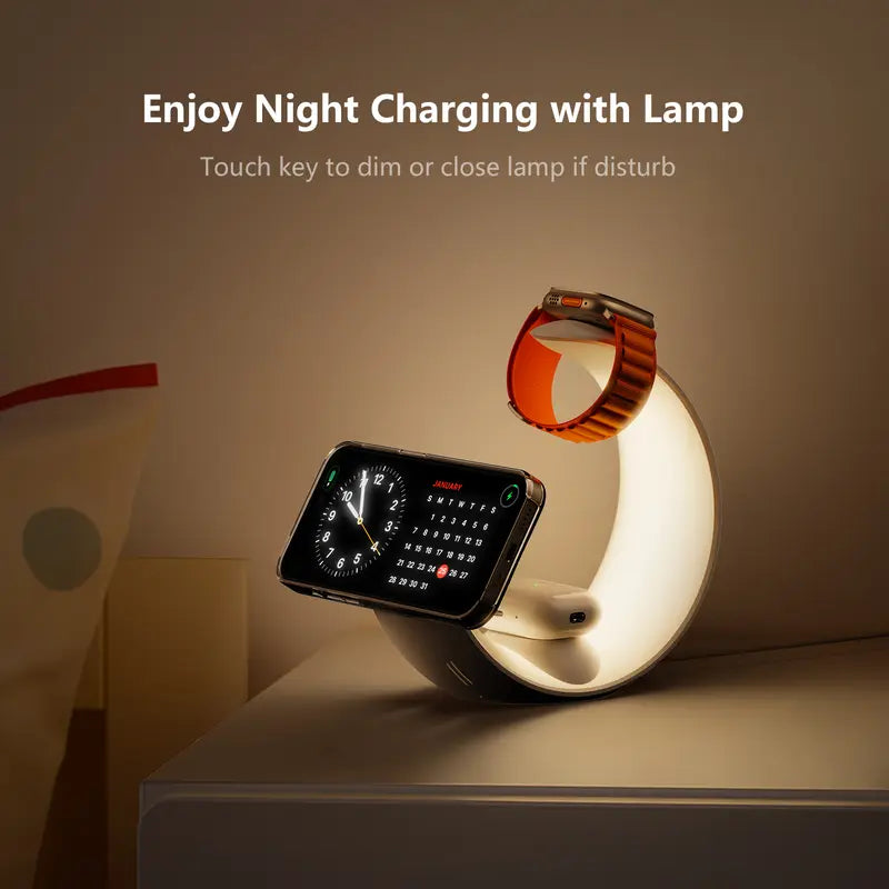 4 in 1 Mag-Safe Wireless Charging Station, RGB Night Light Lamp, 15W Fast Magnetic Wireless Charger for Multiple Apple Devices,For Iphone 12 13 14 15 Pro Max/Plus/Pro, for Apple Watch S2 to S9, Ultra 1/2, SE 2/3, for Airpods 2/3, Airpods Pro 1/2