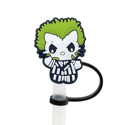 1PCS PVC New Straw Tips Horror Movie Silicone Straw Toppers Airtight Drinking Dust Cap Splash Proof Drinking Straw Cap Halloween