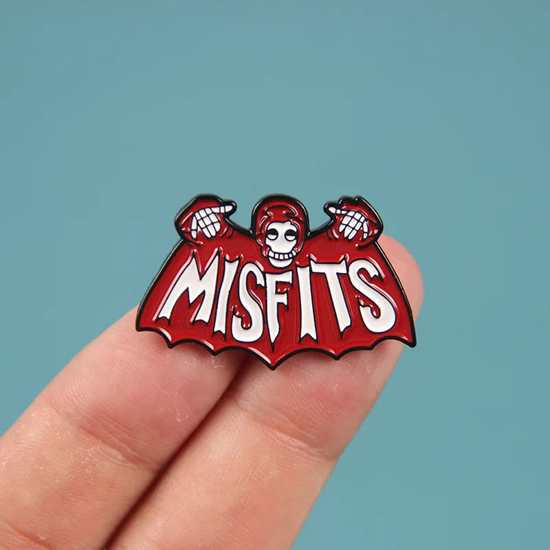 Band Misfits Brooch Lapel Pin Bat Fiend Club Badge Coffin Music Musical Horror Face Logo Scream Halloween
