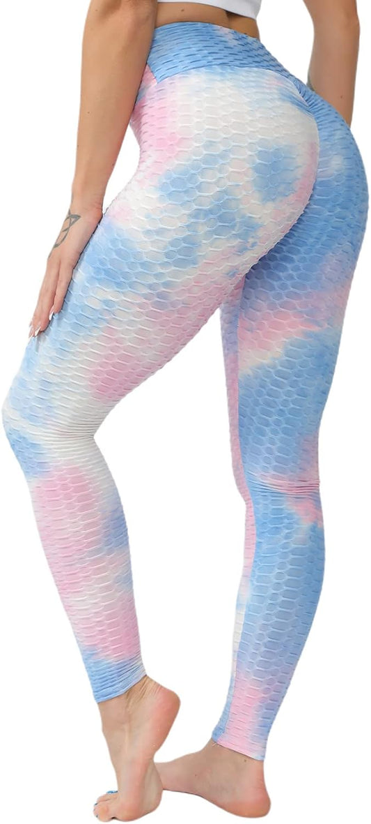 TIK Tok Tie Dye Workout Leggings for Women Tummy Control High Waist Yoga Pants Soft Seamless Tights