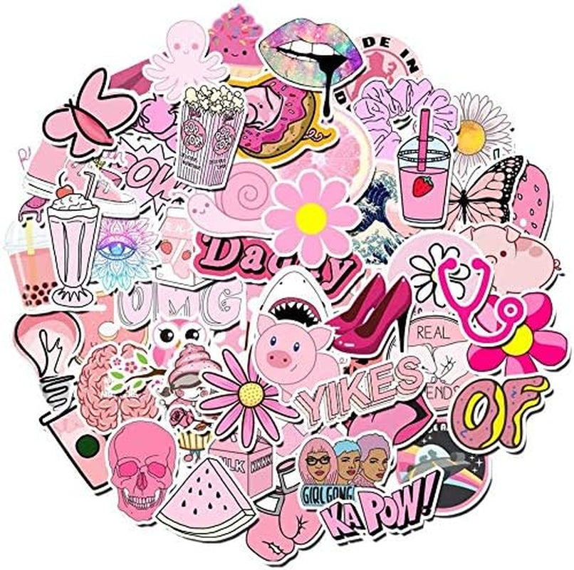 50-999 Random Stickers, Tv Show the Office, Friends, Joker, Money Heist, VSCO Girls, Basket Ball Sneakers Jordan Kobe, TIK Tok, Animals Christmas (Cute Pink 100PCS)