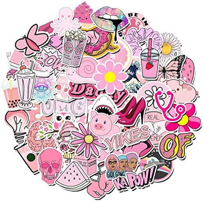 50-999 Random Stickers, Tv Show the Office, Friends, Joker, Money Heist, VSCO Girls, Basket Ball Sneakers Jordan Kobe, TIK Tok, Animals Christmas (Cute Pink 100PCS)