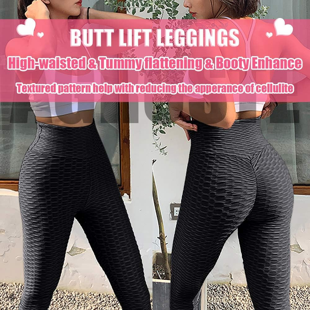 Women'S High Waist Yoga Pants Tummy Control Workout Ruched Butt Lifting Stretchy Leggings Textured Booty Tights