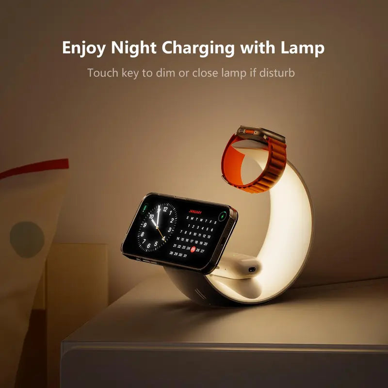 4 in 1 Mag-Safe Wireless Charging Station, RGB Night Light Lamp, 15W Fast Magnetic Wireless Charger for Multiple Apple Devices,For Iphone 12 13 14 15 Pro Max/Plus/Pro, for Apple Watch S2 to S9, Ultra 1/2, SE 2/3, for Airpods 2/3, Airpods Pro 1/2