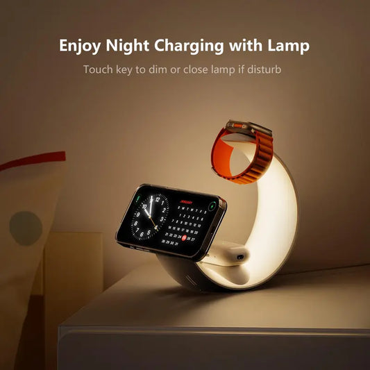 4 in 1 Mag-Safe Wireless Charging Station, RGB Night Light Lamp, 15W Fast Magnetic Wireless Charger for Multiple Apple Devices,For Iphone 12 13 14 15 Pro Max/Plus/Pro, for Apple Watch S2 to S9, Ultra 1/2, SE 2/3, for Airpods 2/3, Airpods Pro 1/2