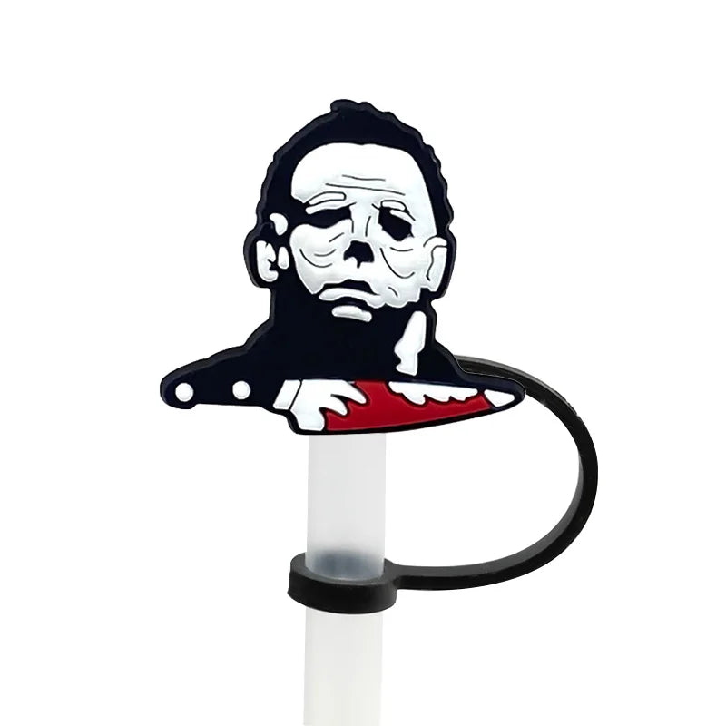 1PCS PVC New Straw Tips Horror Movie Silicone Straw Toppers Airtight Drinking Dust Cap Splash Proof Drinking Straw Cap Halloween