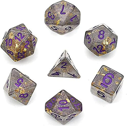 Polyhedral DND Dice Sets Shimmer Gold Foil Dice for Dungeons and Dragons Pathfinder RPG MTG Table Gaming Dice - Gray
