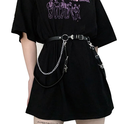 Fashion Leather Belt with Metal Chain Women Goth Sexy Garter Stocking Belt Leg Harness Strap Punk Heart Buckle Waist Belt Jeans