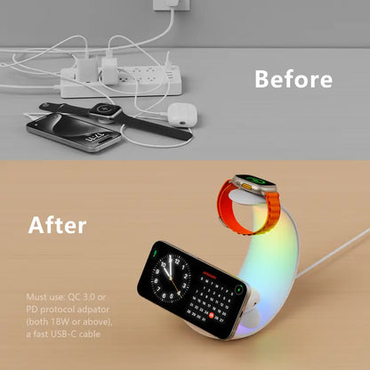 4 in 1 Mag-Safe Wireless Charging Station, RGB Night Light Lamp, 15W Fast Magnetic Wireless Charger for Multiple Apple Devices,For Iphone 12 13 14 15 Pro Max/Plus/Pro, for Apple Watch S2 to S9, Ultra 1/2, SE 2/3, for Airpods 2/3, Airpods Pro 1/2