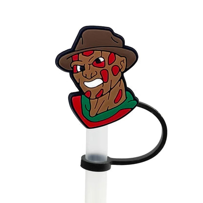 1PCS PVC New Straw Tips Horror Movie Silicone Straw Toppers Airtight Drinking Dust Cap Splash Proof Drinking Straw Cap Halloween