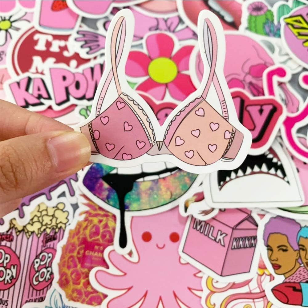 50-999 Random Stickers, Tv Show the Office, Friends, Joker, Money Heist, VSCO Girls, Basket Ball Sneakers Jordan Kobe, TIK Tok, Animals Christmas (Cute Pink 100PCS)