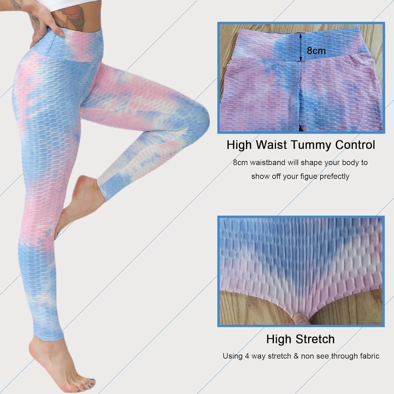 TIK Tok Tie Dye Workout Leggings for Women Tummy Control High Waist Yoga Pants Soft Seamless Tights