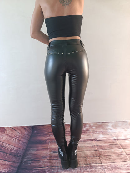 Gothic Pants Women Black Faux Leather Pants Lace up Pants Goth Leggings Steampunk Clothing